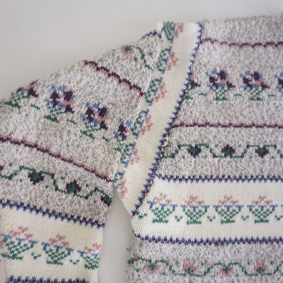 Vintage Northern Reflections Grey Purple Floral Knit Crewneck Sweater L - Picture 9 of 11